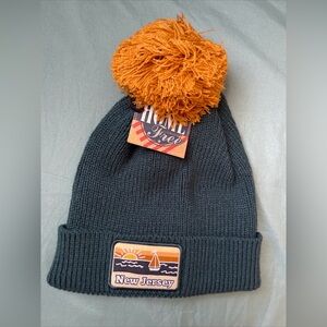 New Jersey HOME FREE Unisex Winter Beanie Knit Hat Green Blue With Mustard Pom